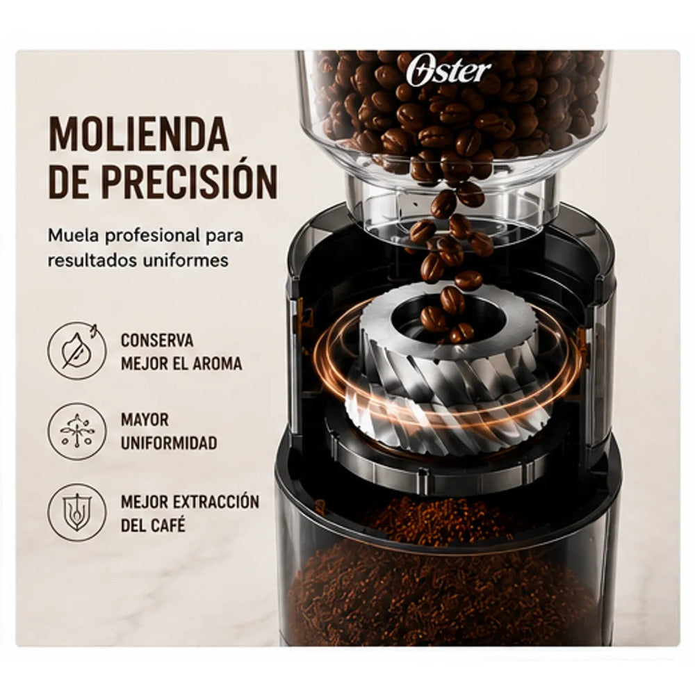Molinillo de Café Oster BVSTBMH24 Automático de Muelas 18 Configuraciones de Molienda Tolva 227g