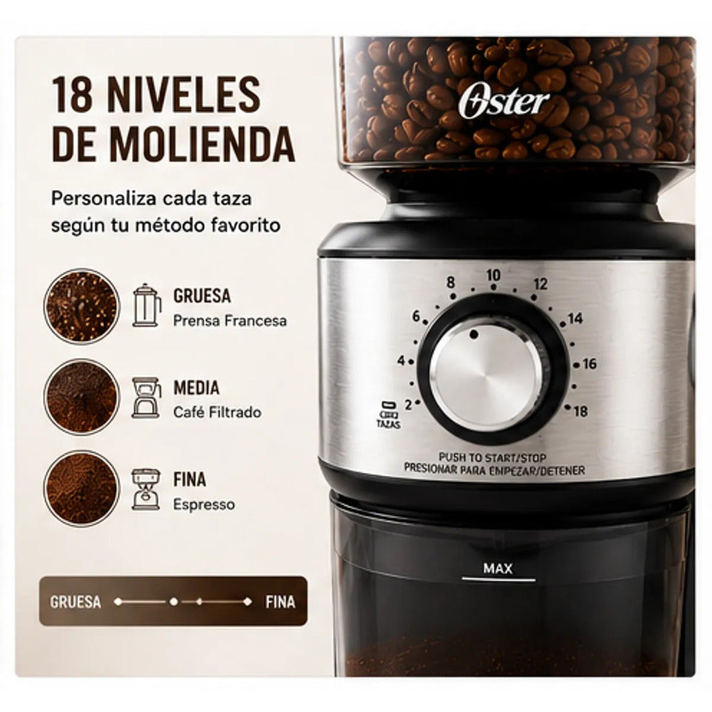Molinillo de Café Oster BVSTBMH24 Automático de Muelas 18 Configuraciones de Molienda Tolva 227g