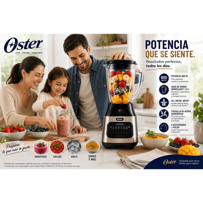 Licuadora Oster 800 W con Vaso de Vidrio 1.5 L, 6 Velocidades + Pulso BLSTPEG-NPB