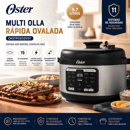 Olla Multifunción Oster CKSTPCECOV57 5.7L Ovalada 15 Funciones Bioceramic Multiolla Rápida