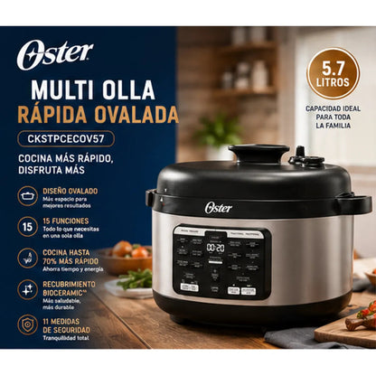 Olla Multifunción Oster CKSTPCECOV57 5.7L Ovalada 15 Funciones Bioceramic Multiolla Rápida