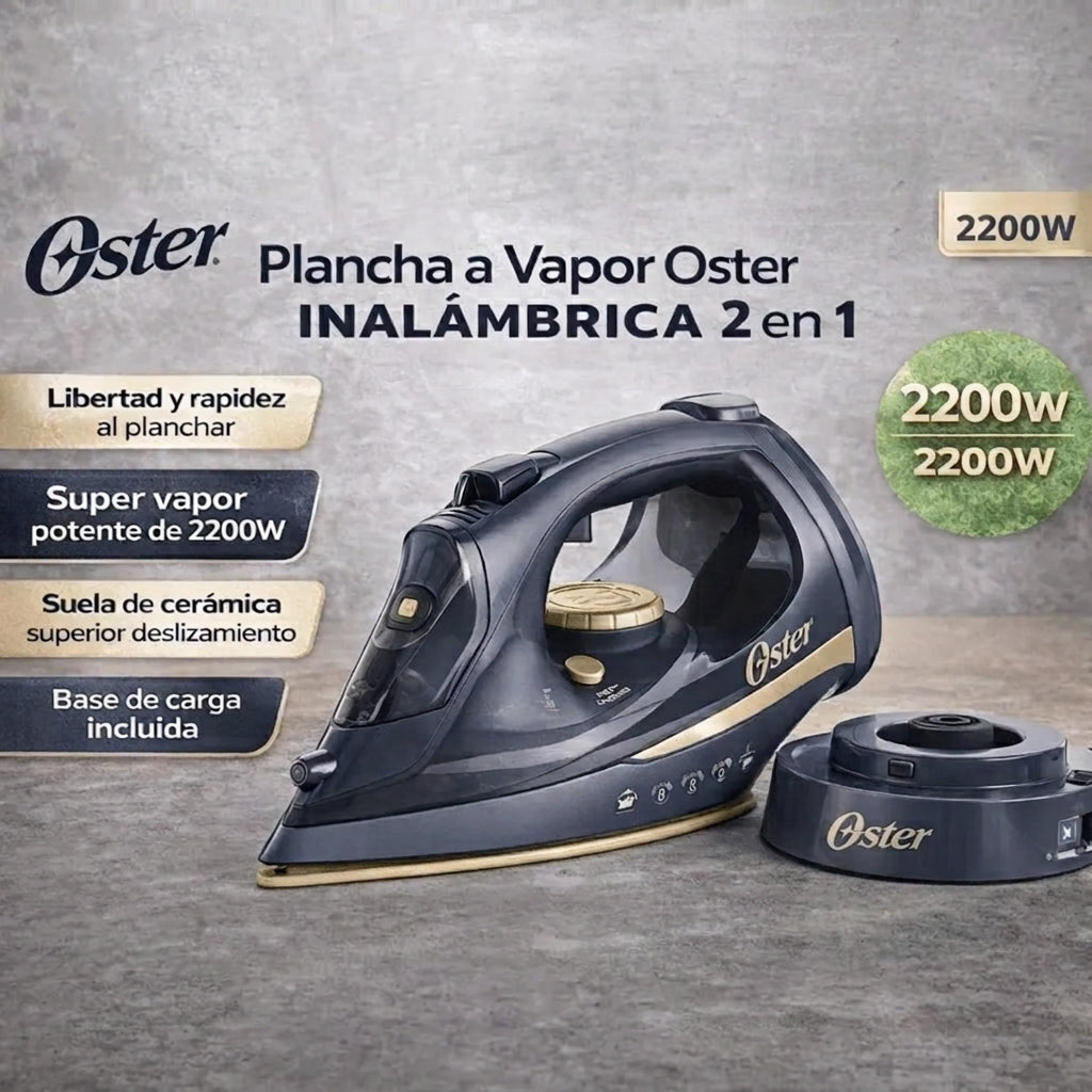 Plancha a Vapor Oster Inalámbrica 2 en 1 GCSTCC5000 2200W Suela Cerámica Base de Carga
