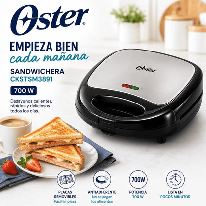 Sandwichera Oster CKSTSM3891 con Placas Removibles Antiadherentes 700W para 2 Sandwiches Original