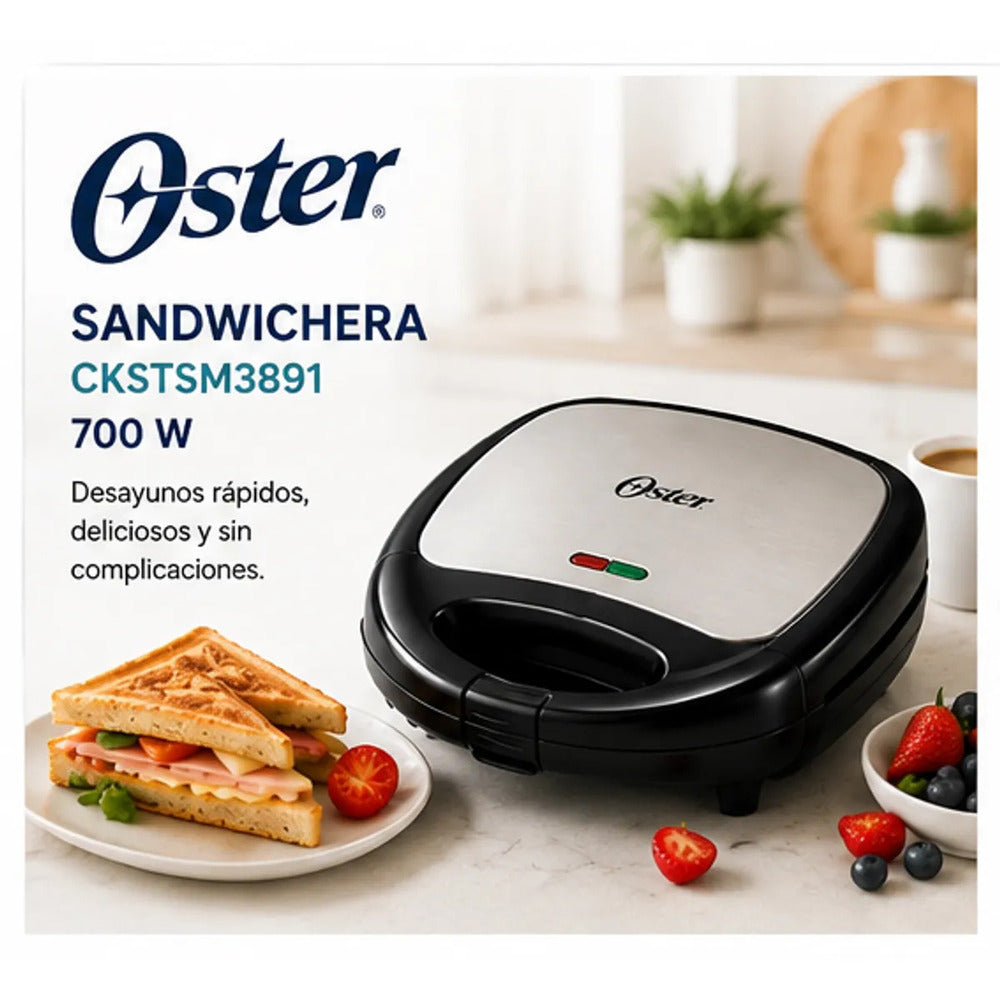 Sandwichera Oster CKSTSM3891 con Placas Removibles Antiadherentes 700W para 2 Sandwiches Original
