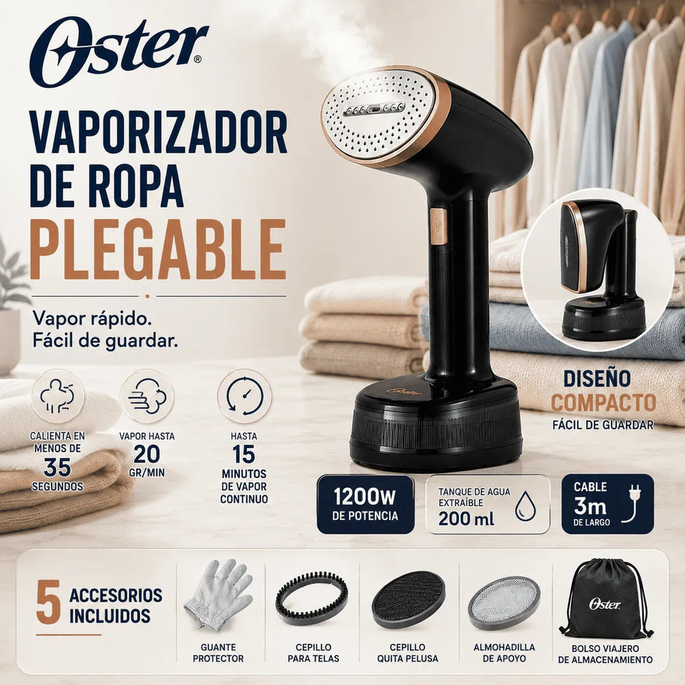 Oster Vaporizador de Ropa de Mano Plegable 1200W 200ml GCSTFS-300