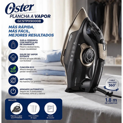 Plancha a Vapor Oster GCSTPX9000B Suela Cerámica con Partículas de Diamante Antiadherente